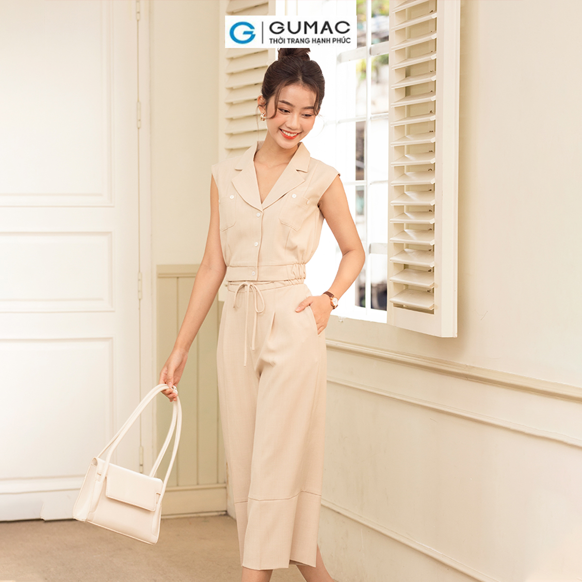 Set lẻ Áo lửng túi đắp thời trang GUMAC AD06004 - Quần culottes thắt nơ thời trang GUMAC QD06005