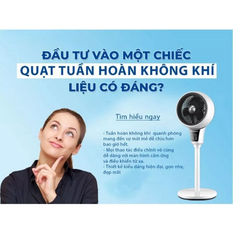 Quạt Tuần Hoàn Không Khí Panda , Quạt Cây Đứng Quay 360 Độ , Giúp Lưu Thông Không Khí , Thông Thoáng Phòng Ốc Có Điều Khiển Từ Xa , Màn Hình Cảm Ứng - Công Suất 35W