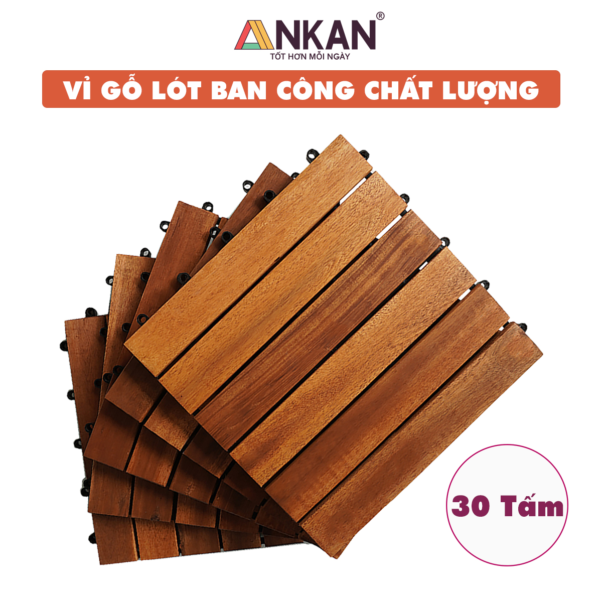 Combo 30 Vỉ Gỗ Lót Sàn Ban Công Đế Nhựa Chắc Chắn – Chống Cong Vênh, Mối Mọt, Màu Đẹp