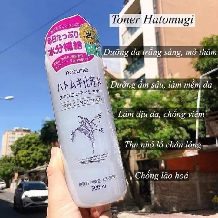 Nước Hoa Hồng Dưỡng Ẩm Hạt Ý Dĩ Naturie Hatomugi Lotion 500ml(Tặng gói bông tẩy trang Lameila)