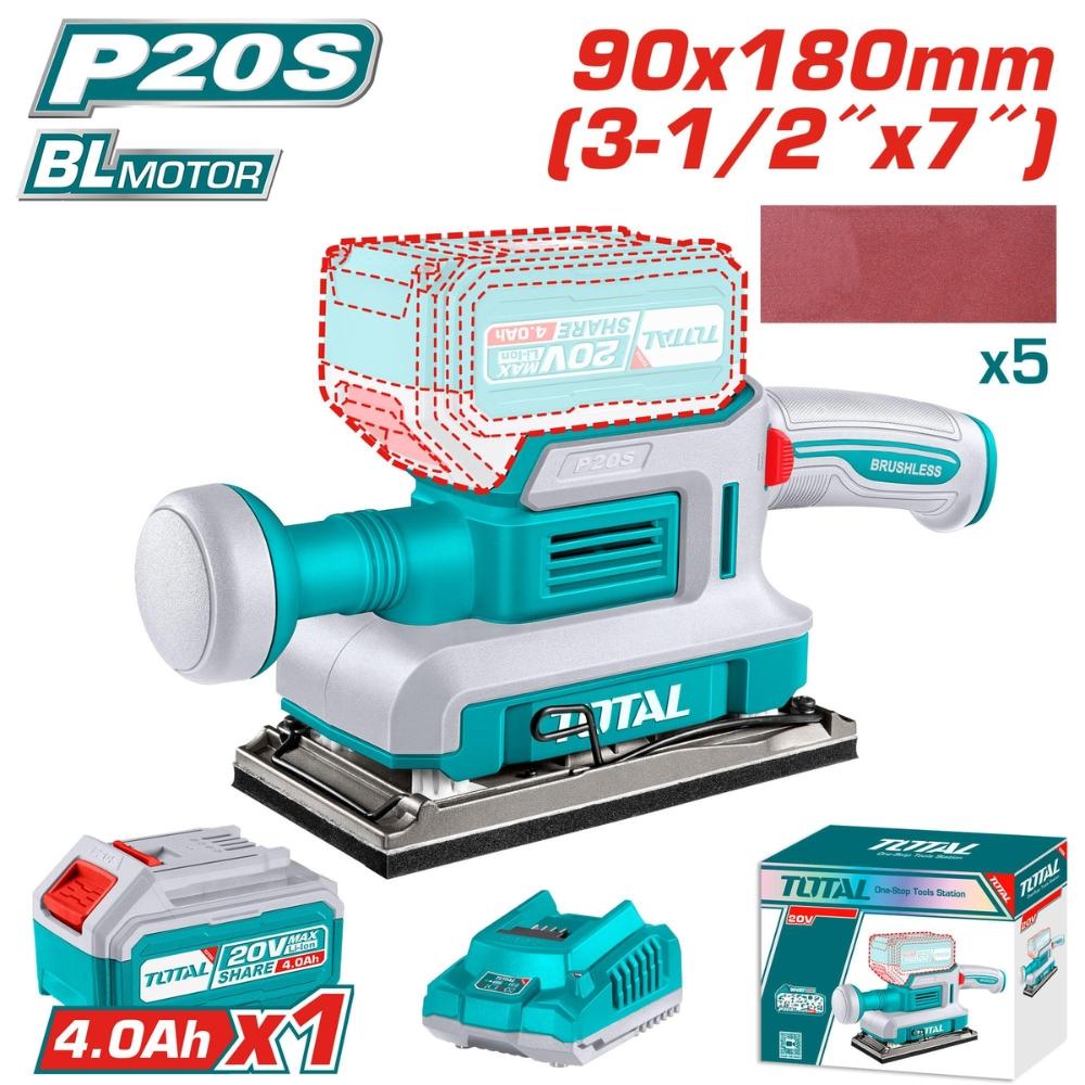 MÁY CHÀ NHÁM HÌNH CHỮ NHẬT KHÔNG CHỔI THAN DÙNG PIN 20V TOTAL TFSLI20311 - HÀNG CHÍNH HÃNG
