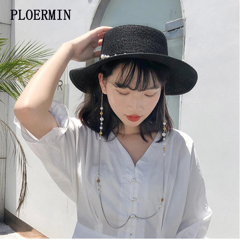 Phụ Nữ Mùa Hè Thời Trang Pháp Retro Dây Đính Ngọc Trai Đầu Dẹt Mũ Rơm Rộng Vành Thanh Lịch Hat Nữ Của Du Lịch Bãi Biển nón Lưỡi Trai Gorras