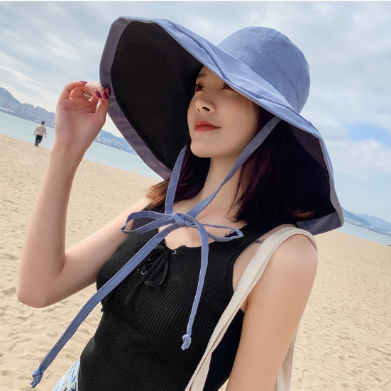 Mũ nữ chống nắng rộng vành đội 2 mặt thời trang, nón chống nắng chống tia cực tím cao cấp