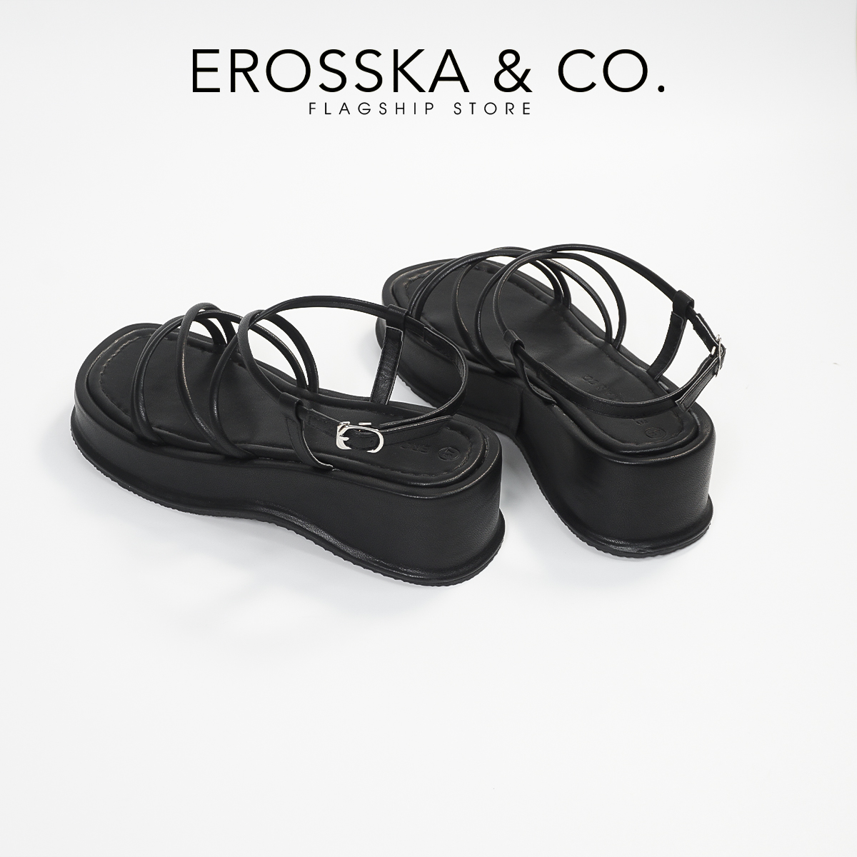 Erosska - Giày sandal nữ đế xuồng phối dây quai mảnh thiết kế basic cao 6cm - SB014