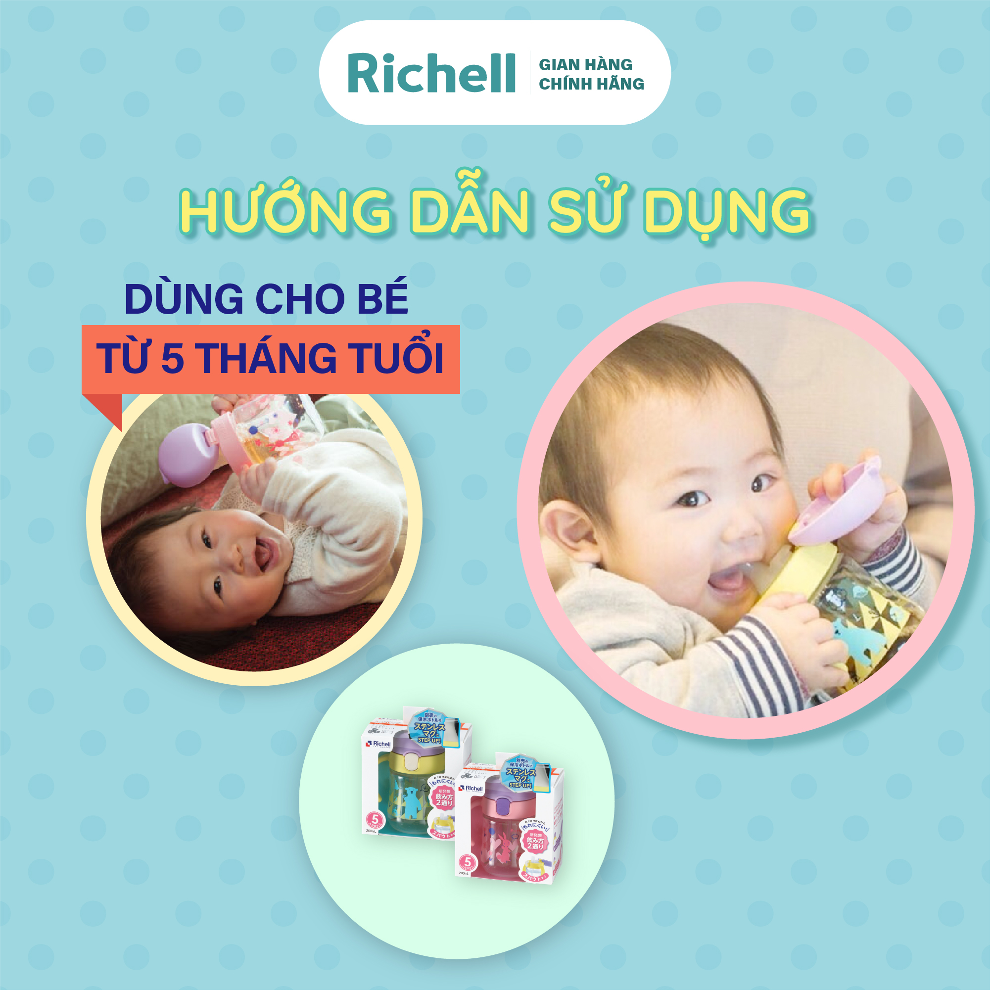 Bình tập uống TLI Richell Nhật Bản - bước 1 - vàng | Baby