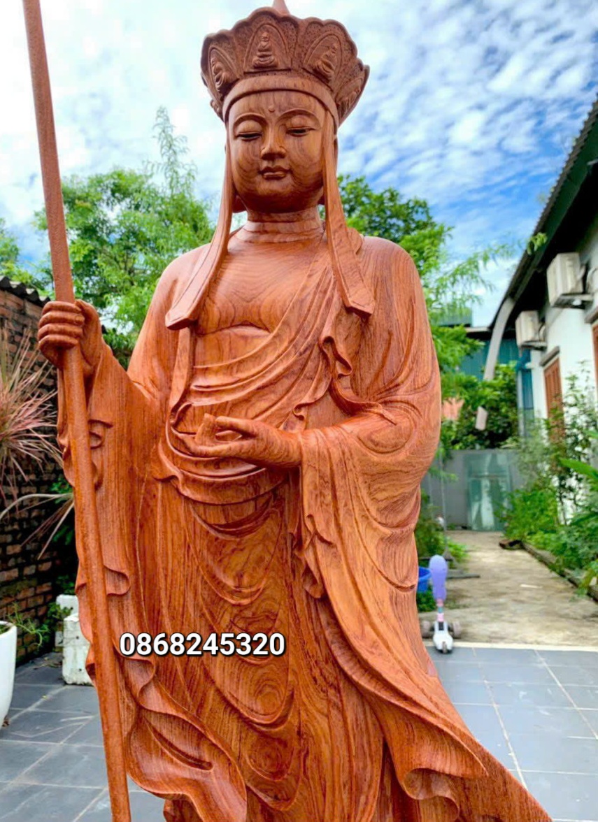 Tượng phật địa tạng vương bồ tát bằng gỗ hương đá kt cao 60×23×21cm