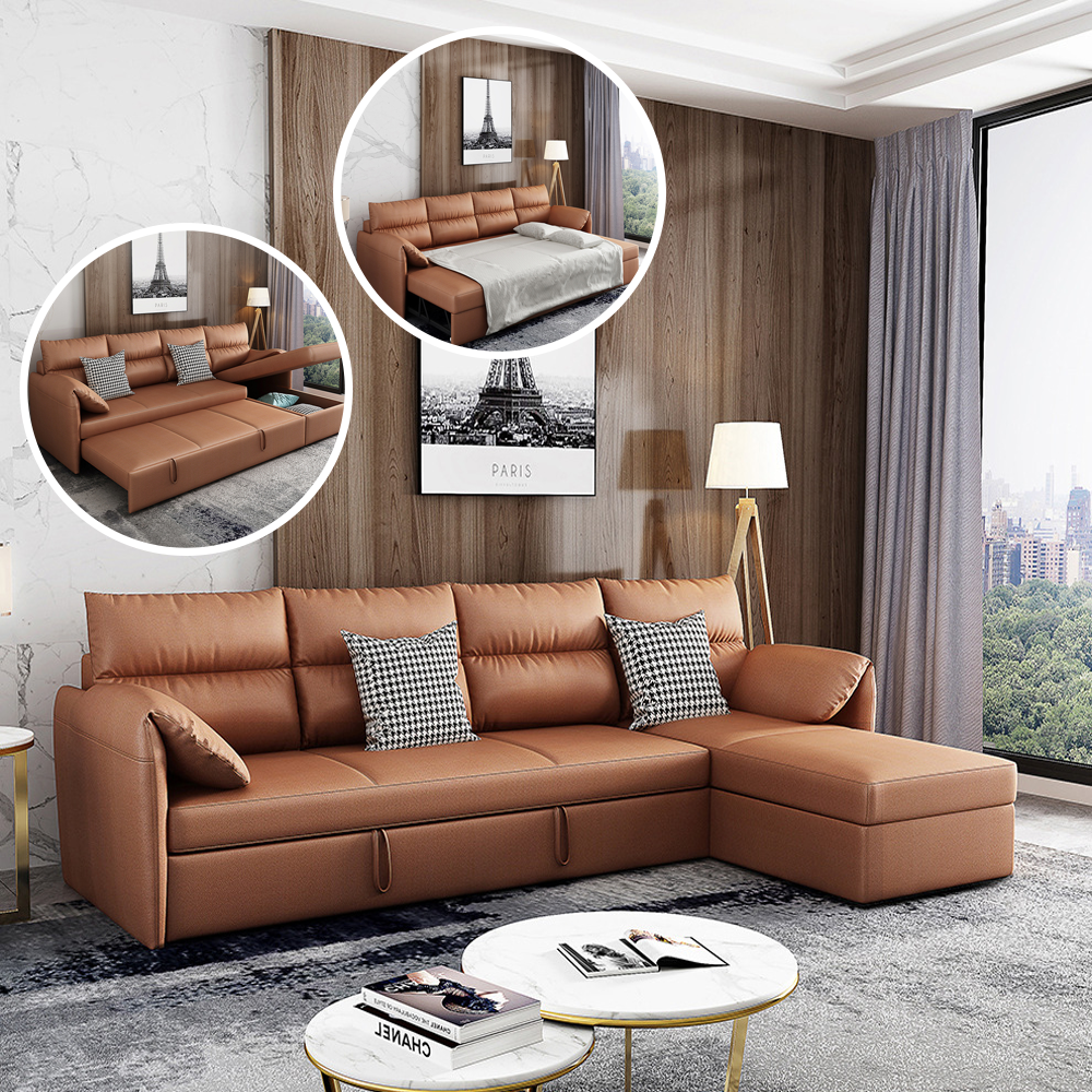 Ghế Sofa Giường Kéo Góc L Phòng Khách Sang Trọng Mẫu Mới Nhất, Chất Liệu Vải Chống Thấm Nước Tốt Mã HGK-16