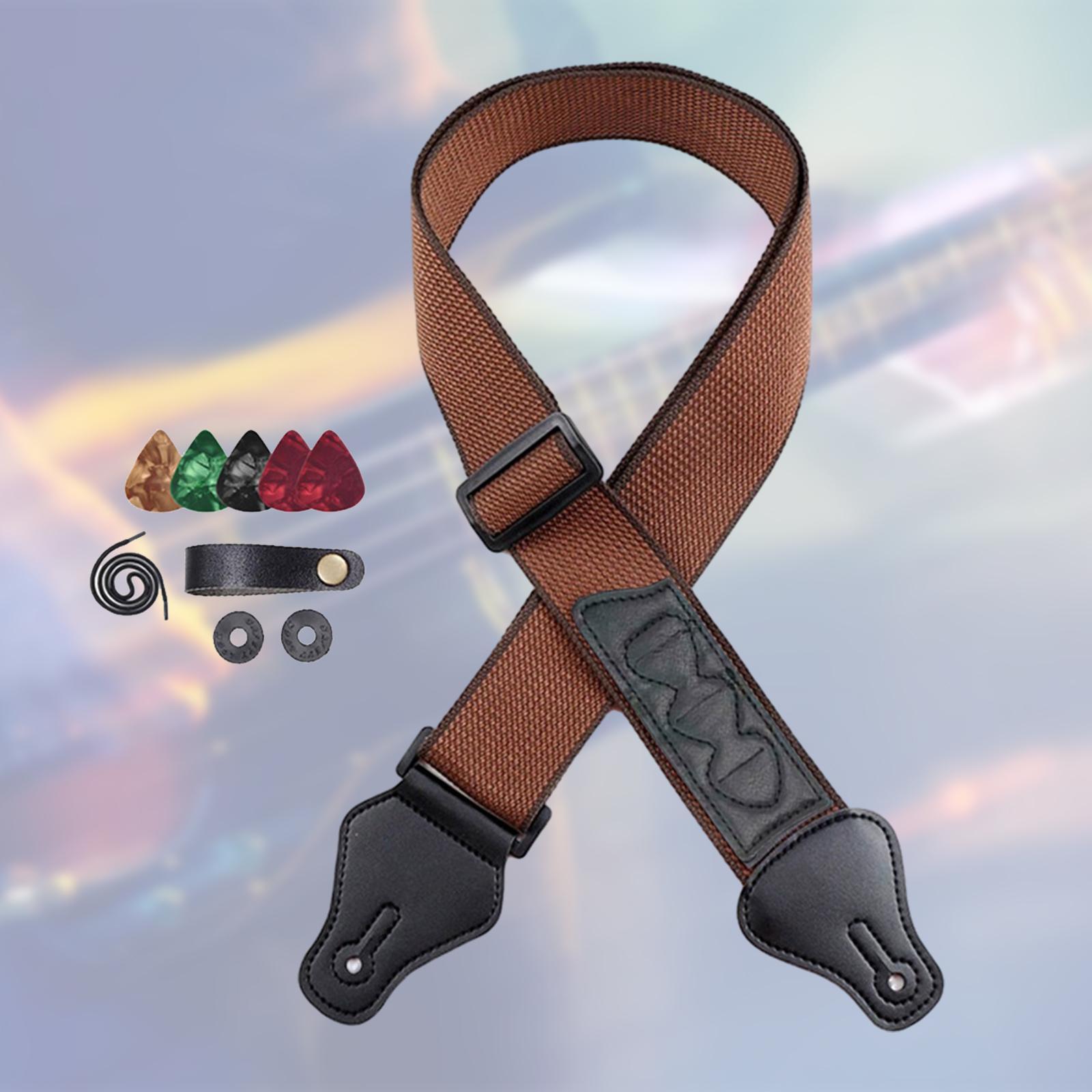 Guitar Strap with Pick Holders, Comfort PU Leather Ends, Universal Adjustable Guitar Shoulder Straps Belts