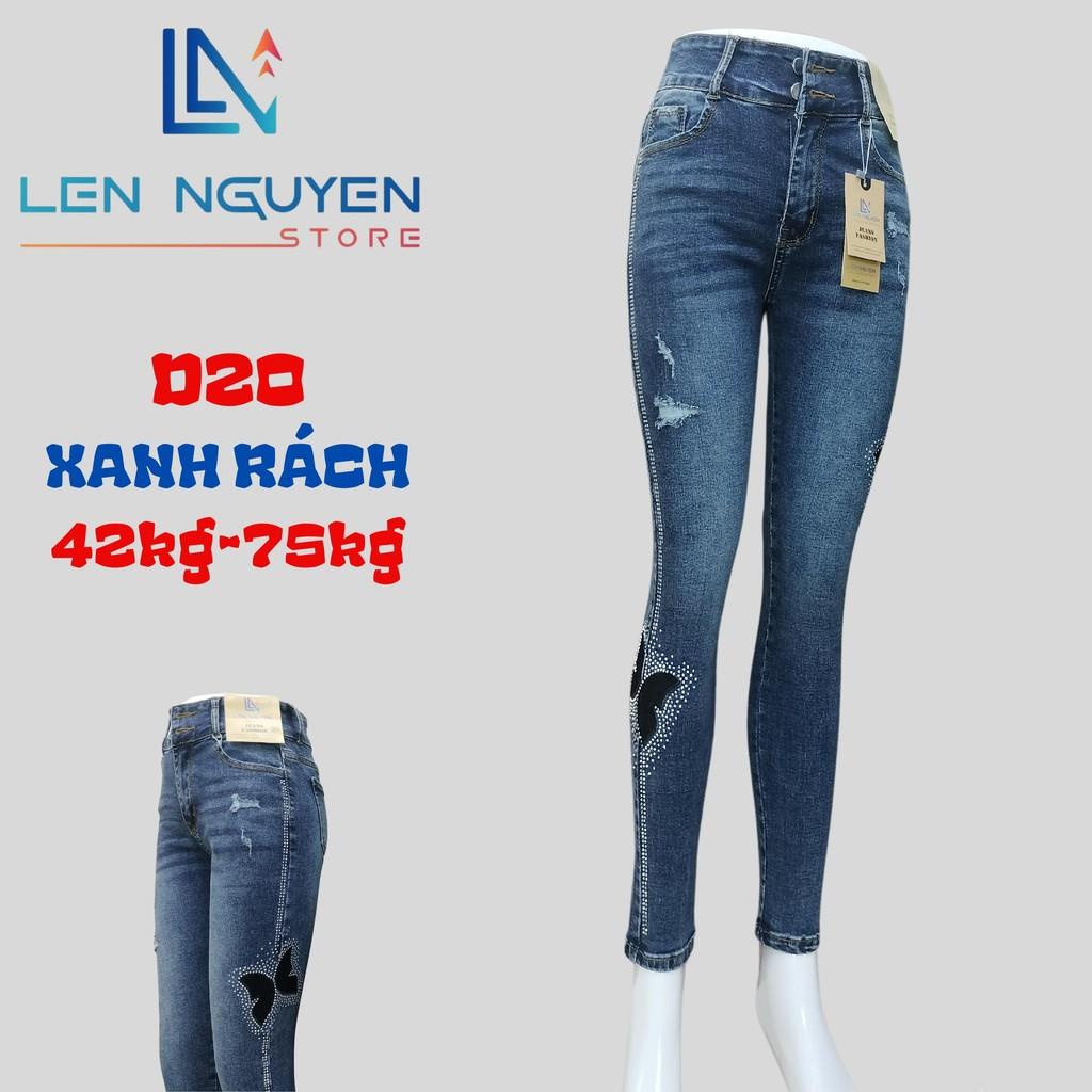 D20_Quần jean nữ, dài, lưng cao, quần bò nữ dáng ôm, quần rin nữ có big size, cho 42kg đến 75kg,LEN NGUYEN STORE - Xanh Rách