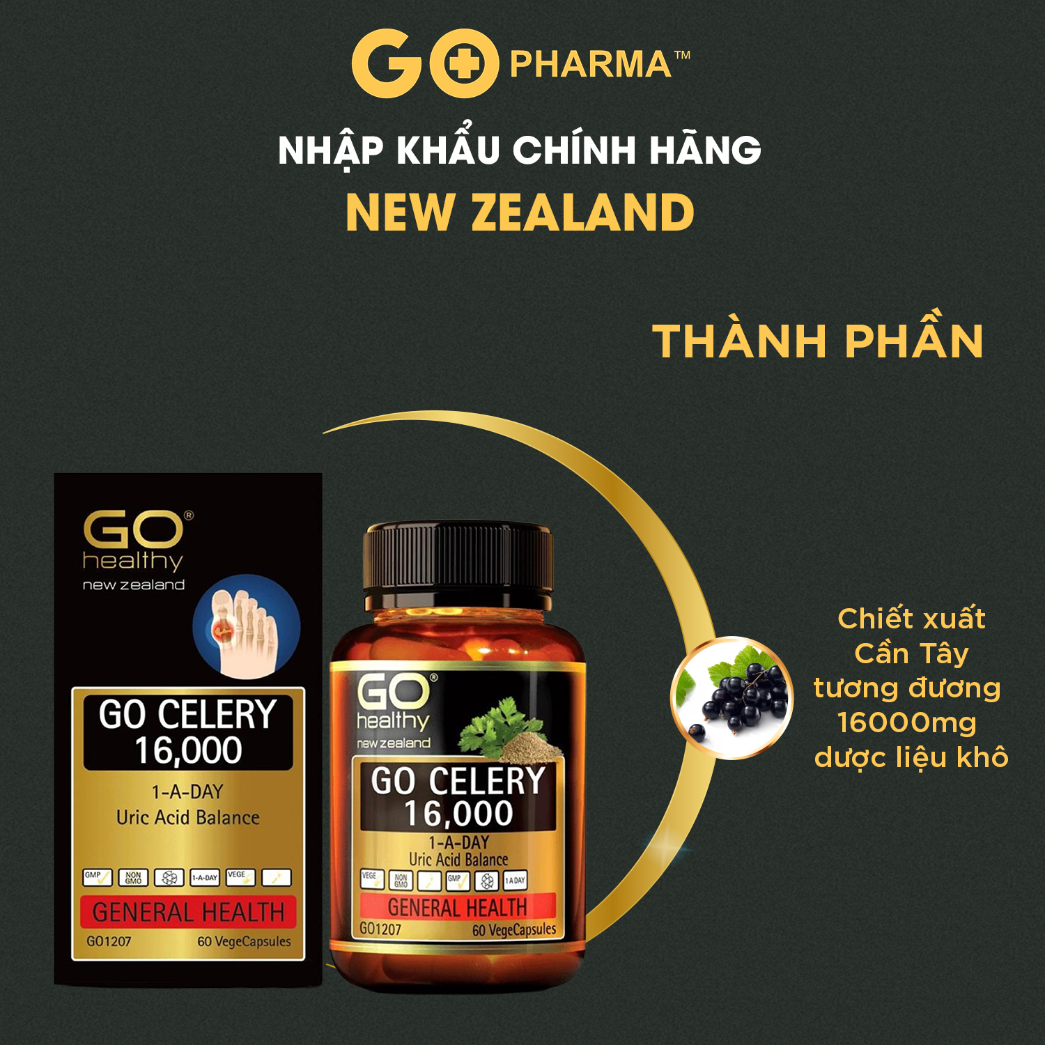 Viên Uống Gút nhập khẩu New Zealand Go Celery 16,000 - GO Healthy