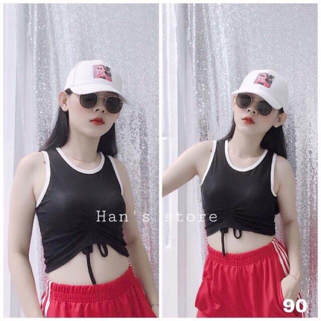 Áo 3 Lỗ Phối Viền Rút Dây Ngực Sexy - Dáng Croptop