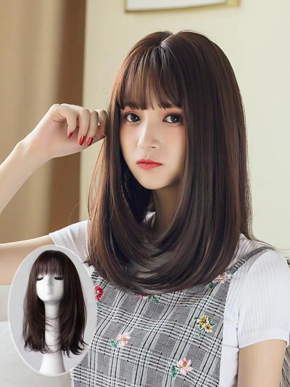 Tóc giả bộ cả đầu mái thưa, tóc giả nguyên đầu cup vai