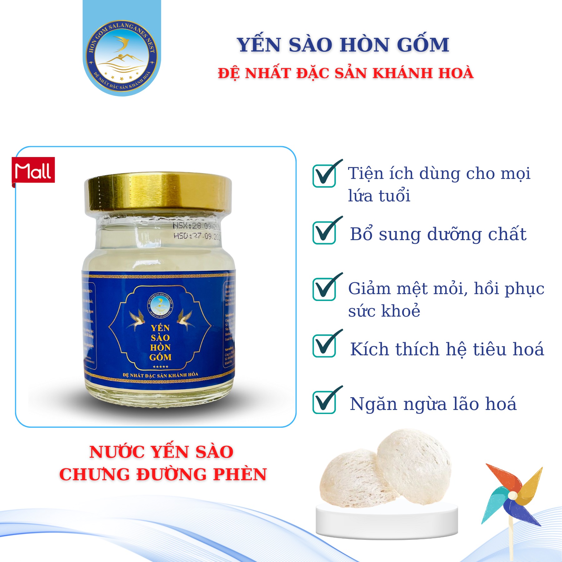 Nước Yến Sào Chưng Đường Phèn - Yến Sào Hòn Gốm Chính Hiệu Khánh Hoà - HG SALANGANES NEST