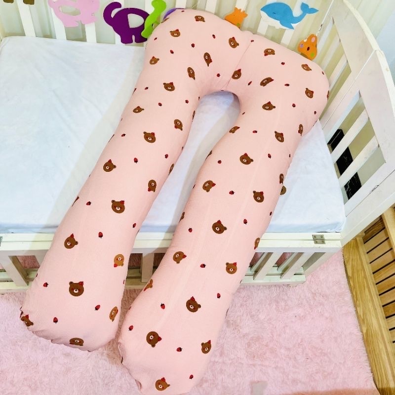 Gối ôm, gác chân, gối tựa lưng chữ u cho bà bầu vải 100% cotton Hàn Quốc, vỏ áo gối có khóa kéo tiện lợi