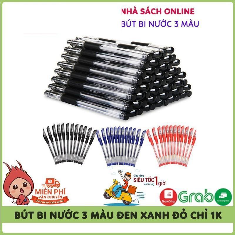 DEAL 1K Bút Bi Nước 3 Màu Văn Phòng 0.5mm Mực Đều, Nét Chữ Đẹp 3 Màu Xanh, Đen, Đỏ