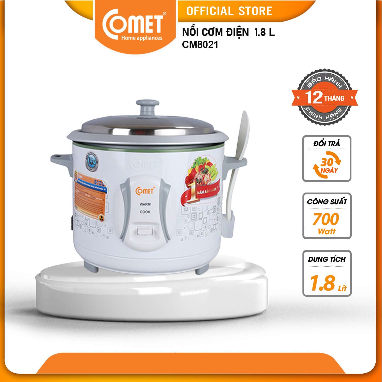 Nồi Cơm Điện nắp rời 1.8L Comet CM8021 - Hàng Chính Hãng