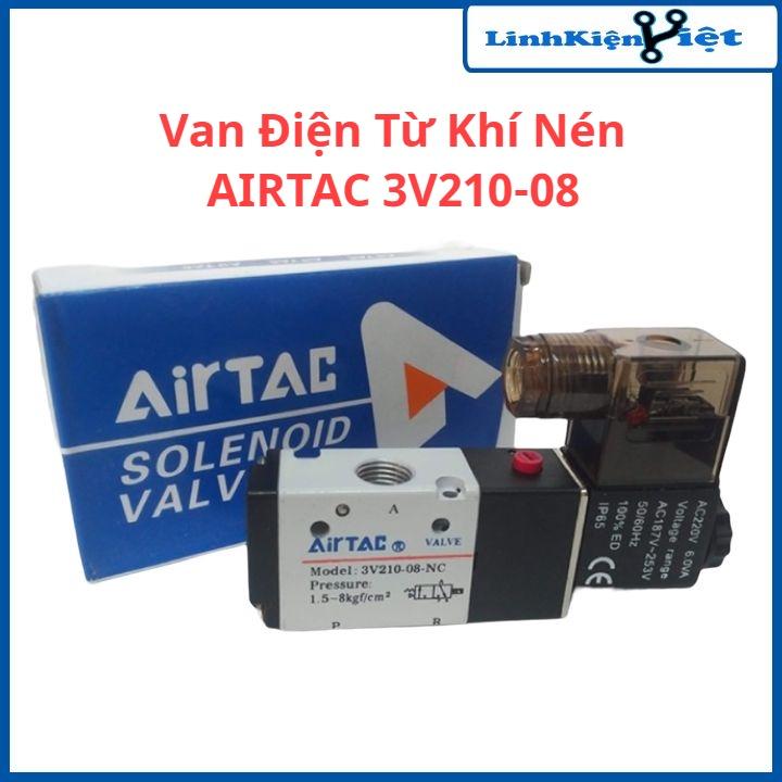 Van điện từ khí nén AIRTAC 3V210-08 đầu 3/2 3 cổng 2 vị trí, 1 đầu coil điện 220V