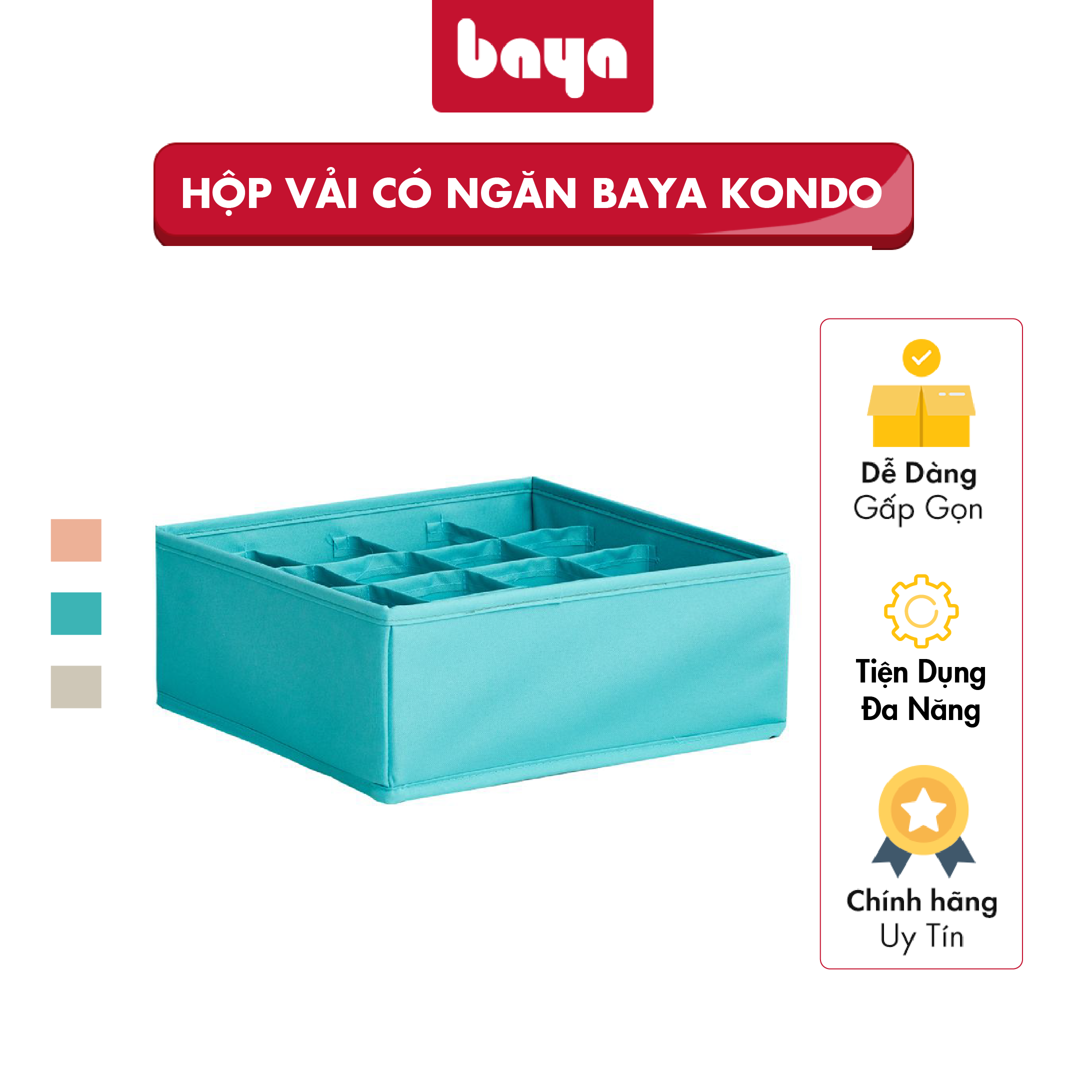 Hộp Chia Ngăn Đựng Đồ Lót, Tất BAYA KONDO Hộp Đựng Đồ Màu Sắc Trẻ Trung, Thiết Kế Thông Minh Có Thể Gấp Gọn Trong Quá Trình Di Chuyển, Tiết Kiệm Không Gian, Dễ Dàng Vệ Sinh