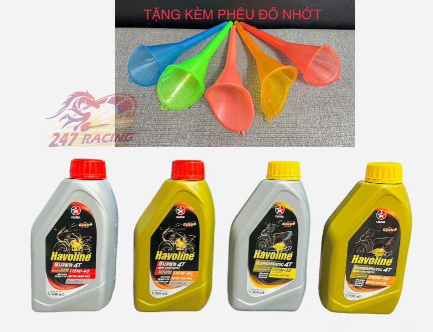 Dầu nhớt xe tay ga xe số cao cấp Caltex Havoline Super Matic Semi 10W40 15W40 SN 0.8L MB- dùng cho tất cả tay ga và xe số tặng kèm Phễu Đổ Nhớt