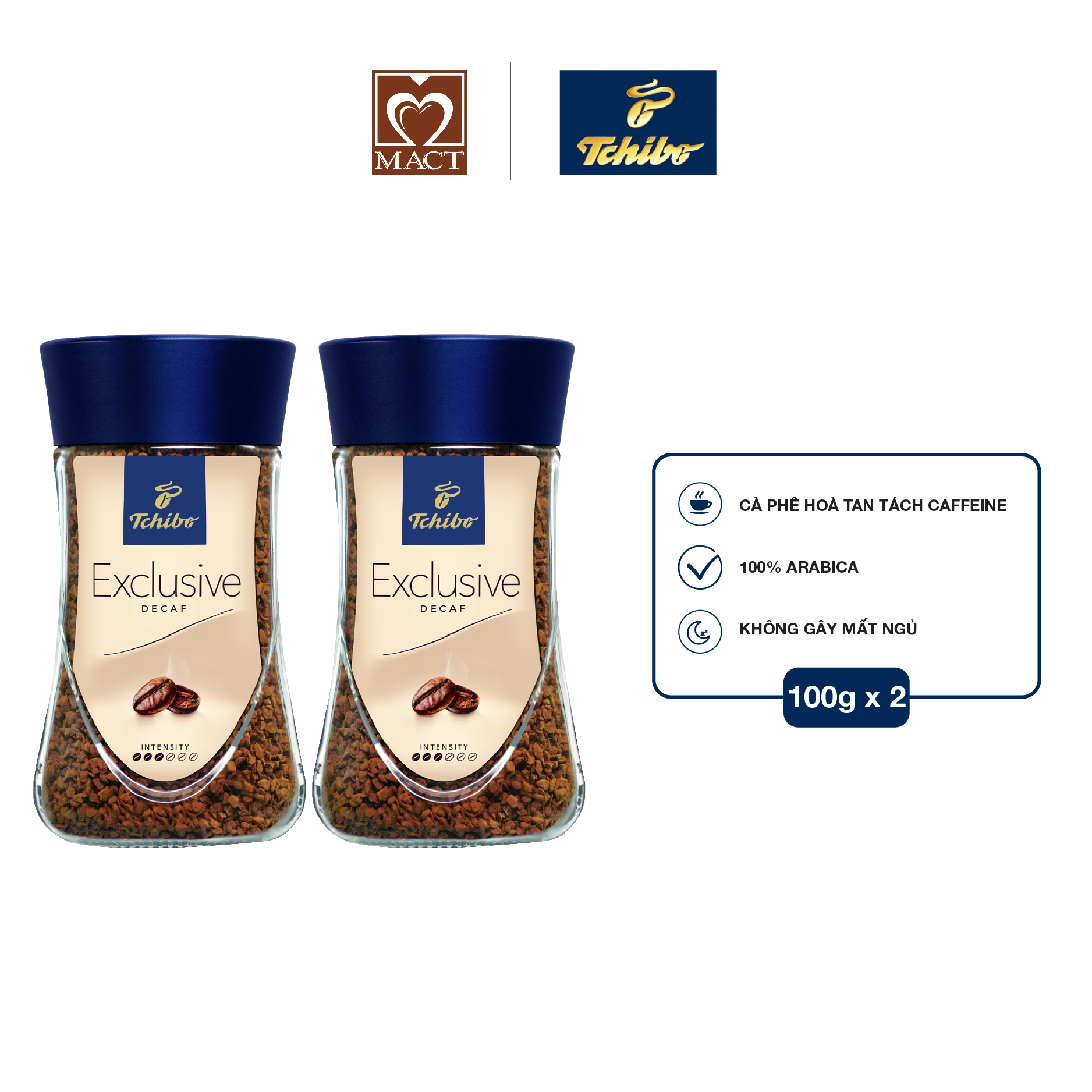 Combo 2 lọ Cà phê hòa tan tách caffeine Tchibo Exclusive Decaf  - 100g