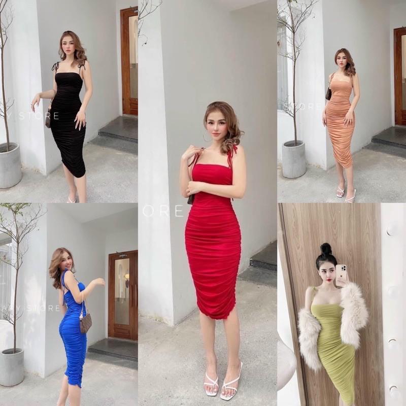 Váy Body Nhún Hai Dây , Đầm Dáng Ôm 5 Màu Có Ảnh Thật Kèm Video