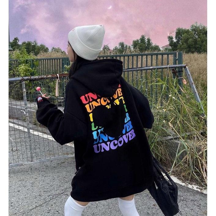 ÁO KHOÁC HOODIE NAM NỮ FORM RỘNG TAY PHỒNG VẢI NỈ MÀU ĐEN IN HÌNH, ÁO HOODIE UNISEX UNICON