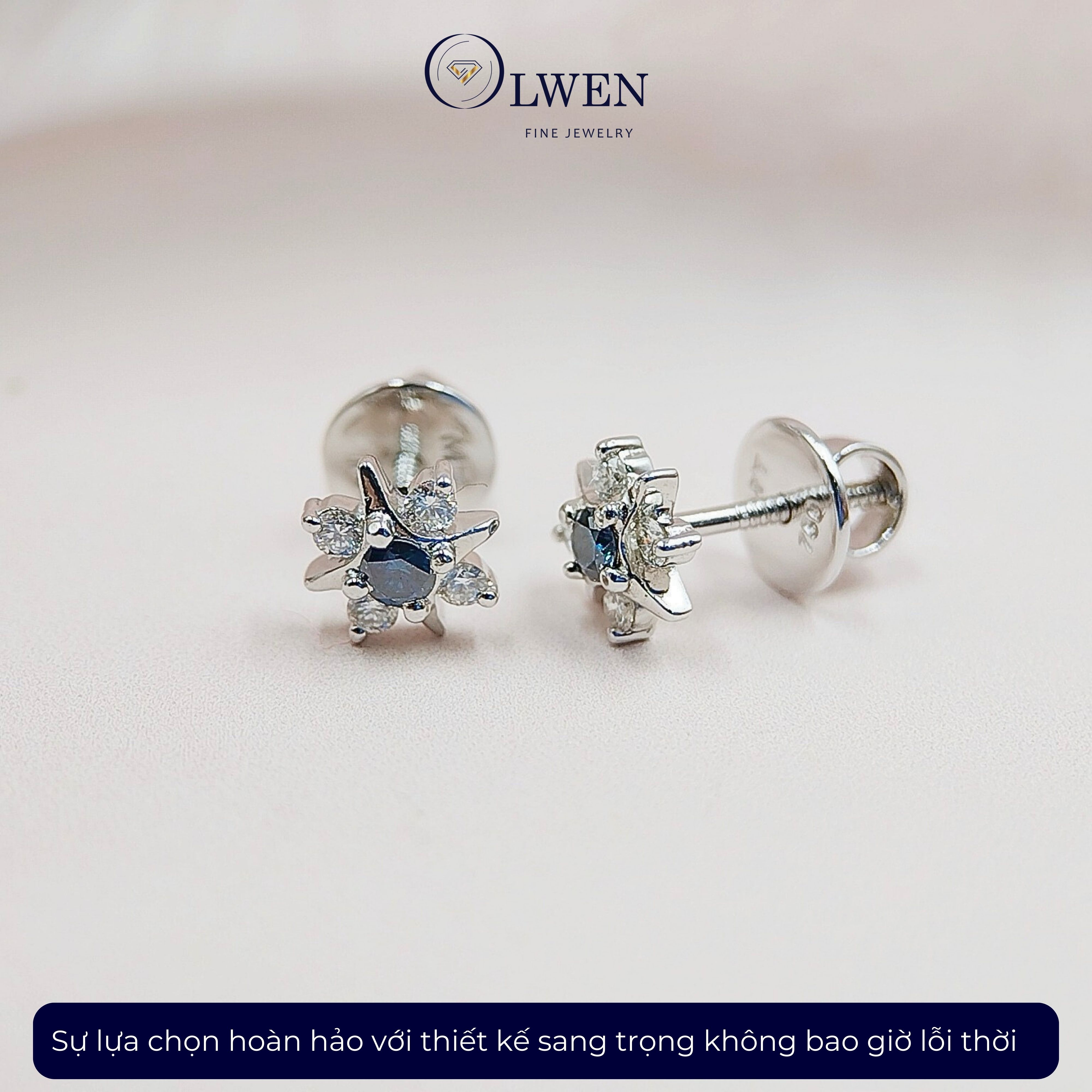 Bông tai kim cương xanh 18K Olwen HA-E000001