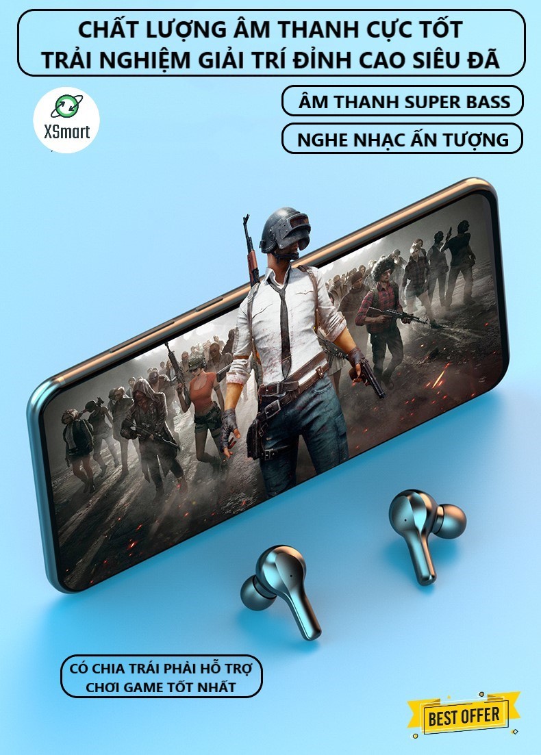 Tai nghe bluetooth không dây phiên bản mới XSmart TWS R3 PREMIUM cho điện thoại, máy tính bảng, có màn hình led, chống ồn - Hàng Chính Hãng