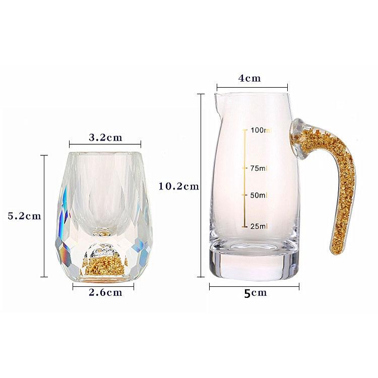 Bộ bình và ly mắt trâu pha lê mạ gold sang trọng 1 bình + 6ly