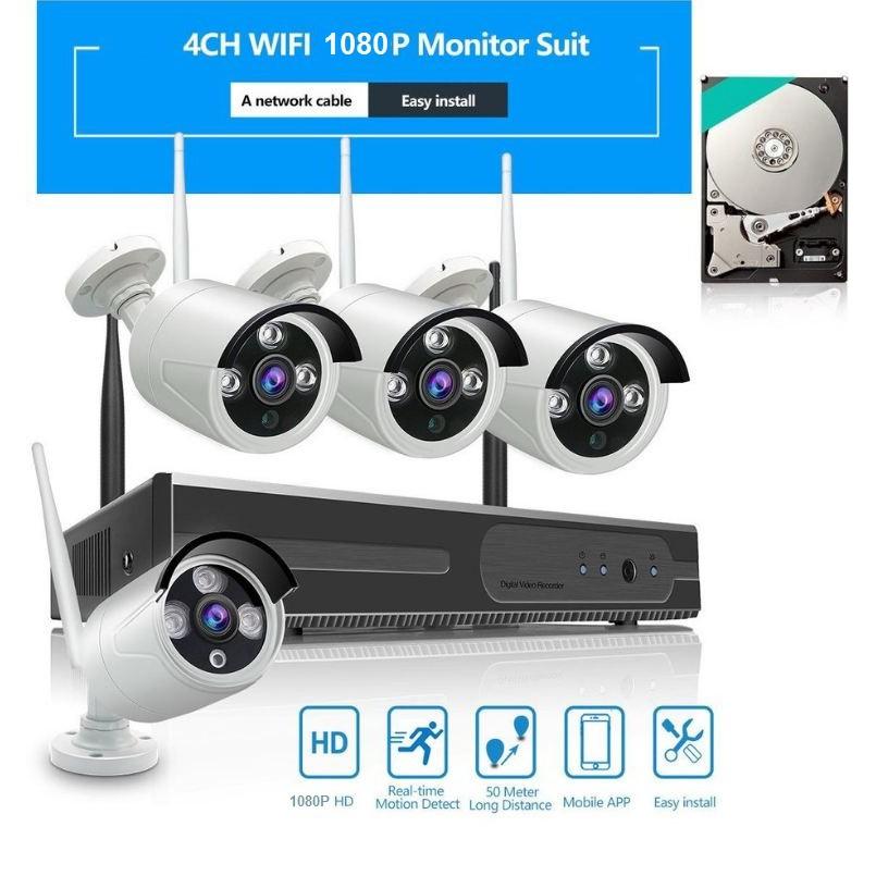 Bộ 4 Camera WIFI 1080P + Đầu Ghi NVR HD Tặng Ổ Cứng 250GB