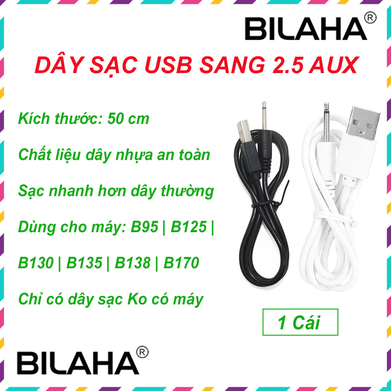 Dây sạc máy massage USB sang 2.5 Aux, dành cho các loại máy massage mặt mắt body toàn thân đầu nhọn loại tốt