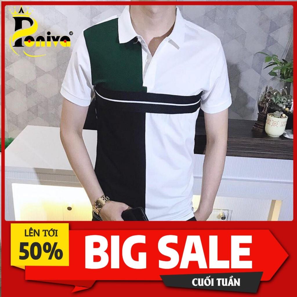 Áo Thun Nam Cổ Bẻ Phối Màu Viền Ngang