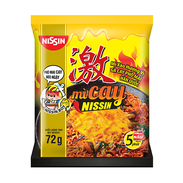 (COMBO 5 GÓI) MÌ CAY NISSIN - Mì Xào Gà Cay Phô Mai Hàn Quốc 72g