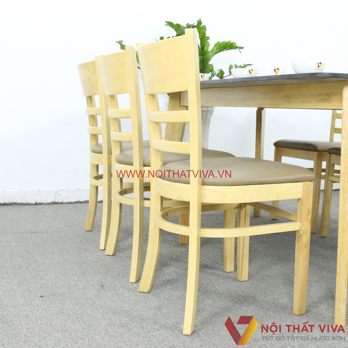 Bộ Bàn Ăn Cabin Mặt Đá Hoa Cương 6 Ghế Gỗ Cao Su Màu Vàng Đẹp Giá Rẻ