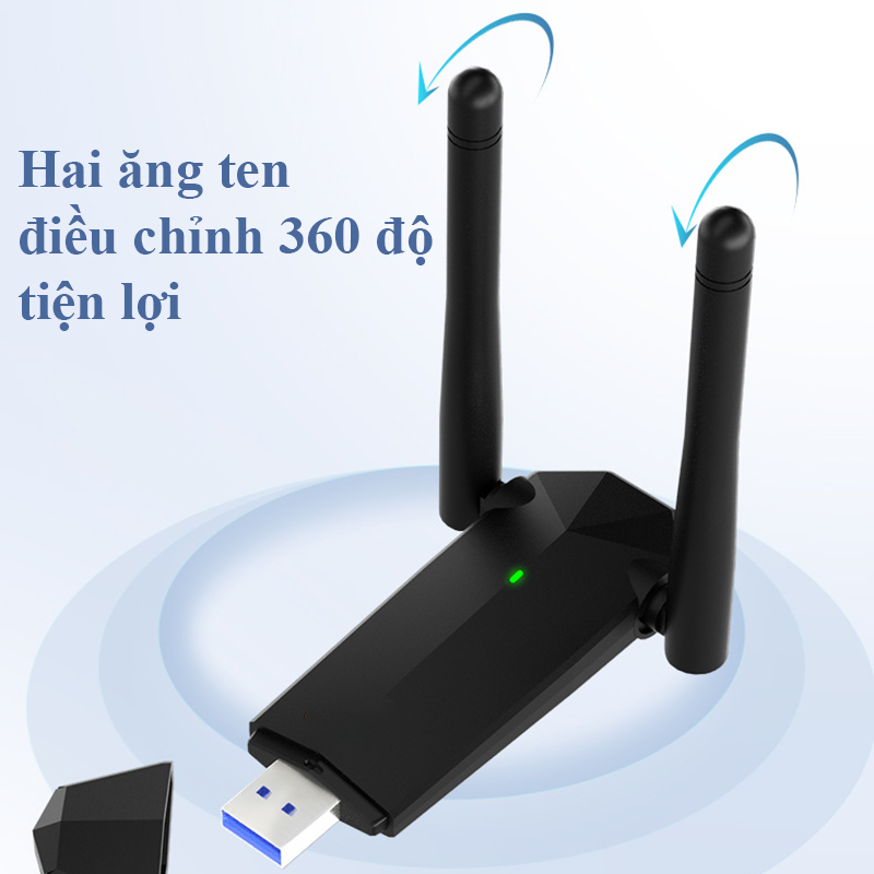 USB Wifi Cho PC 2 Râu Không Dây Băng Tần Kép 5Ghz 2.4Ghz 1300Mbps Bộ Thu Sóng Wifi Chuẩn Wifi5 Kiêm Card Wifi 802.11 AC B G N Điều Chỉnh Linh Hoạt 360 Độ Cổng USB 3.0 Tiện Lợi