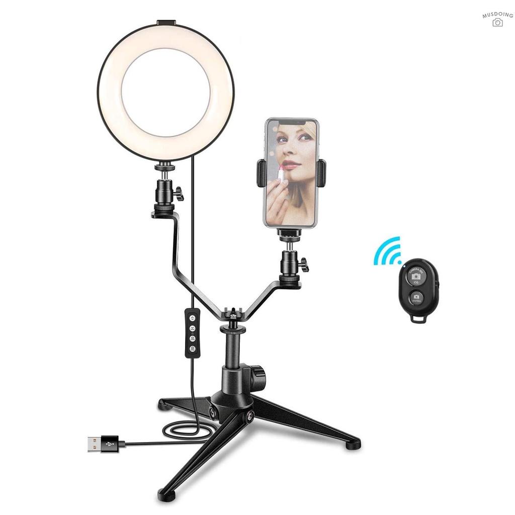 Vòng Đèn Led 6 Inch / 16cm Có Thể Điều Chỉnh Độ Sáng Kèm Giá Đỡ Ba Chân Và Điều Khiển Từ Xa Hỗ Trợ Chụp Ảnh / Trang Điểm