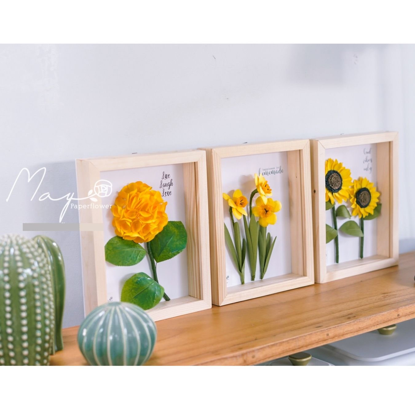 Tranh hoa giấy handmade trang trí cao cấp SIMPLICITY Yellow Set cm - Maypaperflower Hoa giấy nghệ thuật