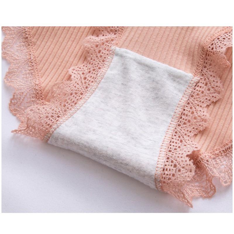 Quần Lót Nữ Viền Ren Gân Tăm Cotton Cao Cấp Kháng Khuẩn Dễ Thương Điệu Đà