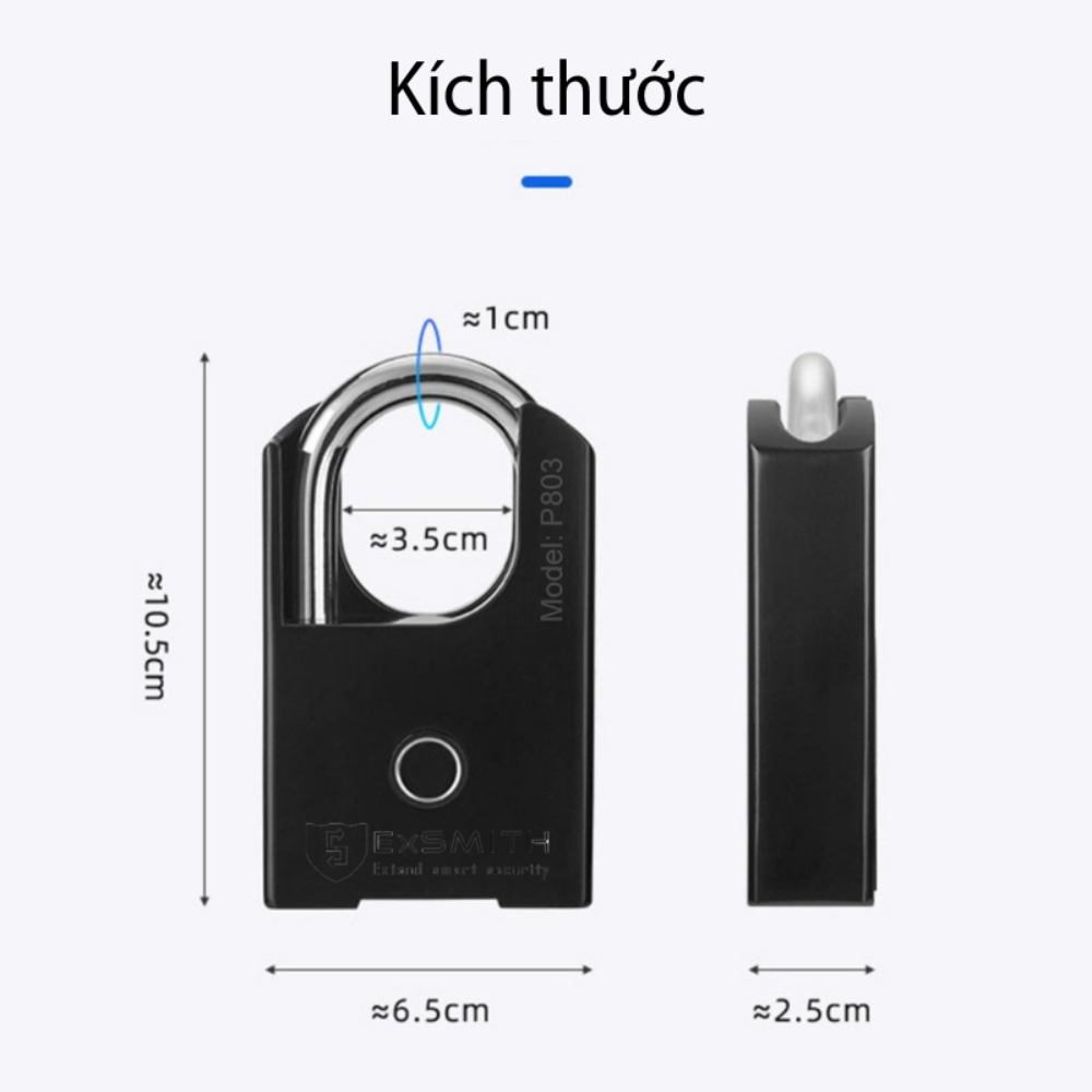 Ổ khóa vân tay chống trộm chống cắt chống nước thông minh kèm chìa Exsmith P803