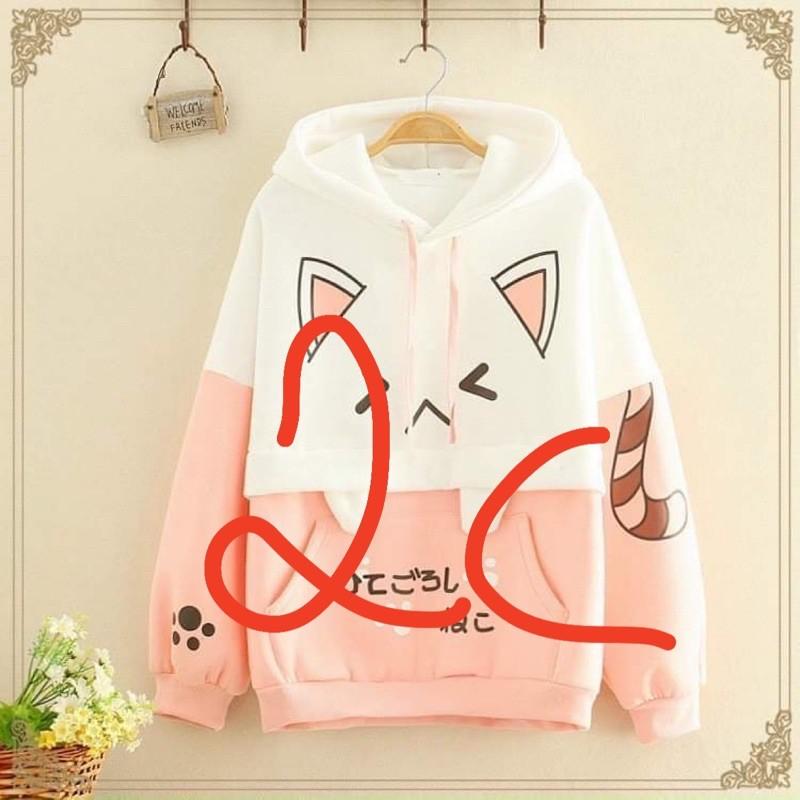 ÁO KHOÁC TAI MÈO NỈ PHỐI MÀU CỰC ĐẸP, HOODIE ÁO KHOÁC NỈ THÊU SIÊU HOT