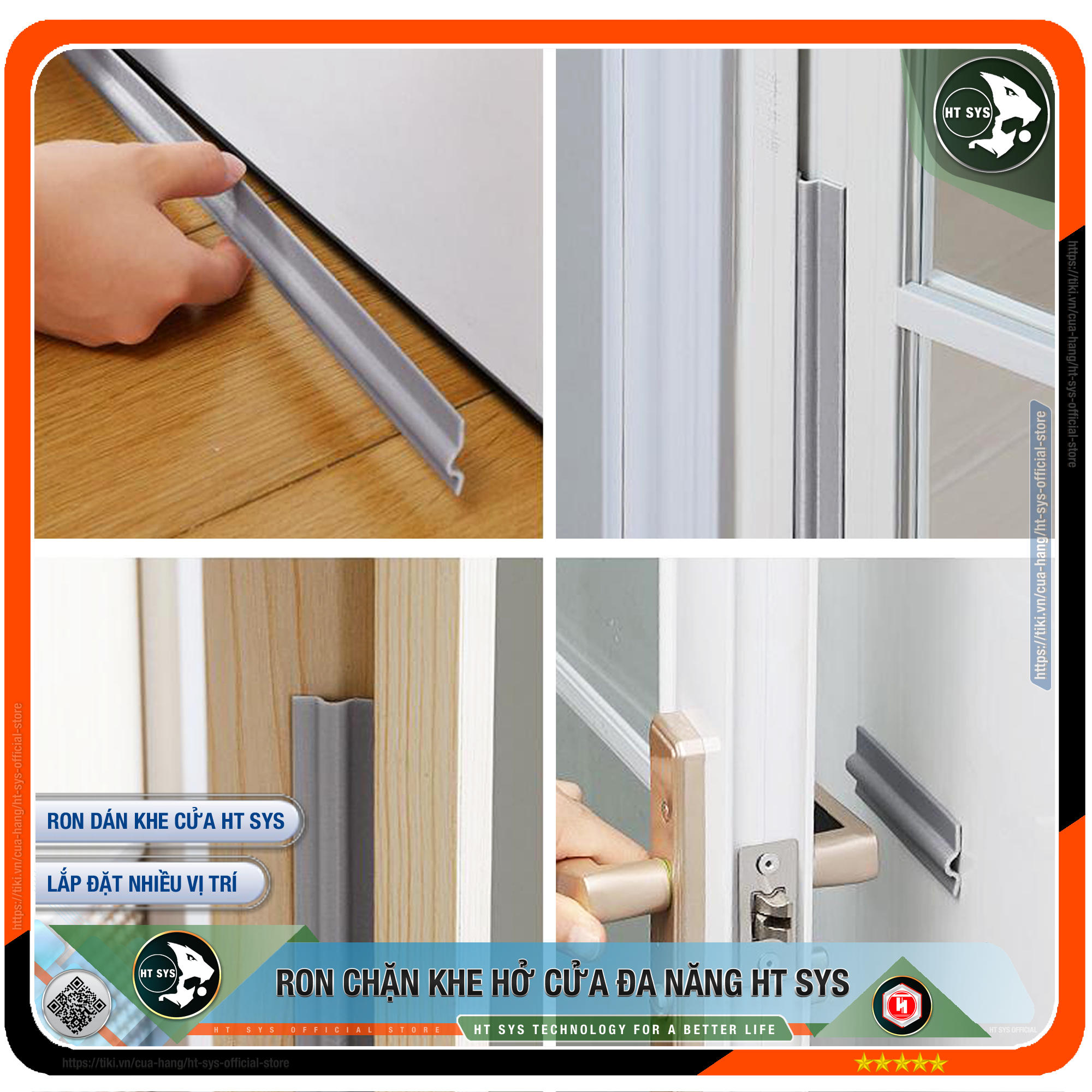 Ron chặn khe cửa HT SYS - Chất liệu PU &amp; PE cao cấp - Lớp keo ACRYLIC - Cuộn ron dán chặn khe cửa, chân cửa, khung cửa - Ngăn gió cách âm, chống bụi bẩn, ngăn côn trùng, chống thoát khí điều hòa - Hàng Chính Hãng