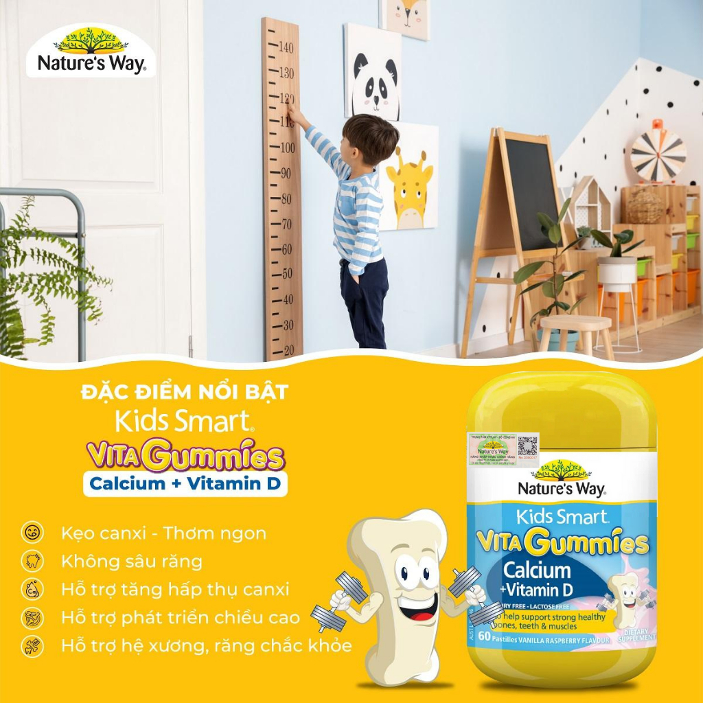 Kẹo Dẻo Bổ Sung Canxi Cho Bé Nature's Way Kids Smart Vita Gummies Calcium + Vitamin D
