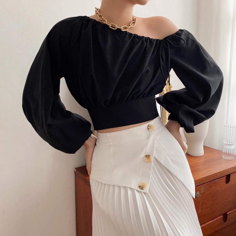 Áo croptop lệch vai, tay dài, thắt nơ sau lưng ivy.fashion đi biển dự tiệc dạo phố bigsize gợi cảm sexy