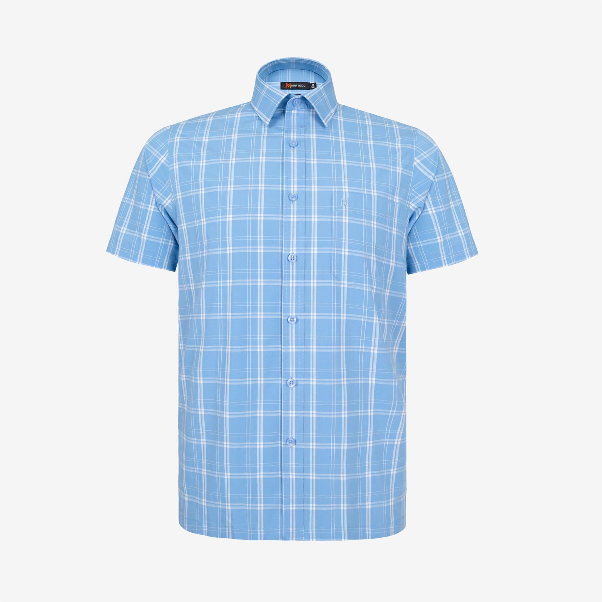 Áo sơ mi nam KHATOCO Tailor Fit ngắn tay A1MN498T2-CNCR846-2711-N