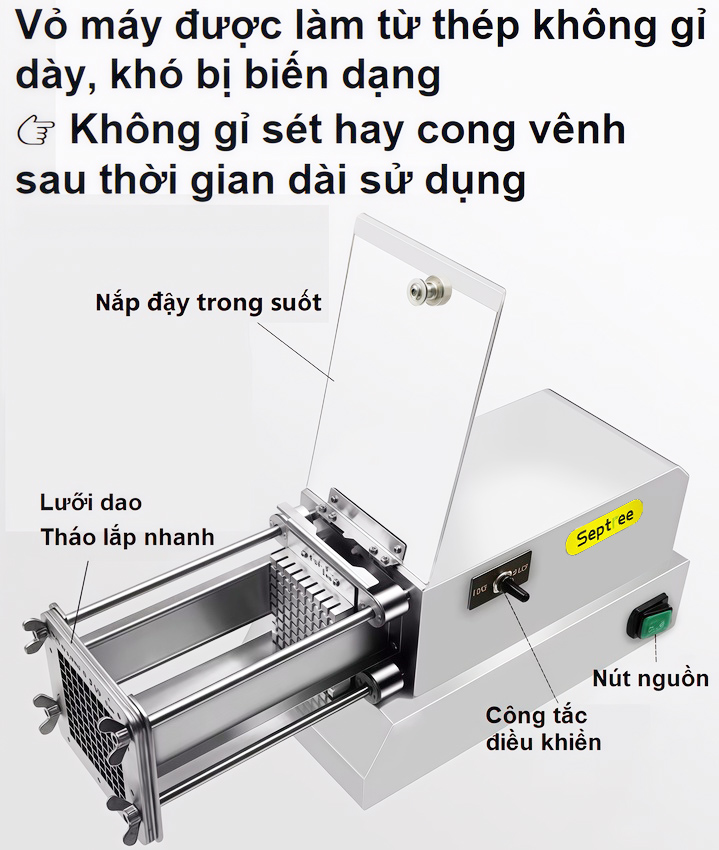 Máy cắt khoai tây, khoai lang và các loại củ kiểu Pháp - Chuyên nghiệp. Thương hiệu Mỹ cao cấp Septree - T1000. HÀNG CHÍNH HÃNG