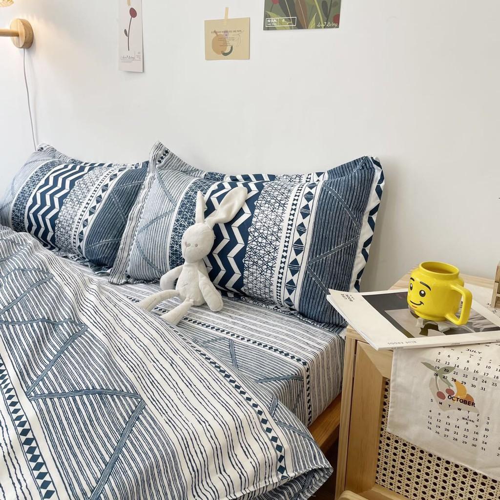 Bộ chăn ga gối Cotton Poly M2T bedding xương sóng âm, vỏ chăn mền, drap giường và 2 vỏ gối