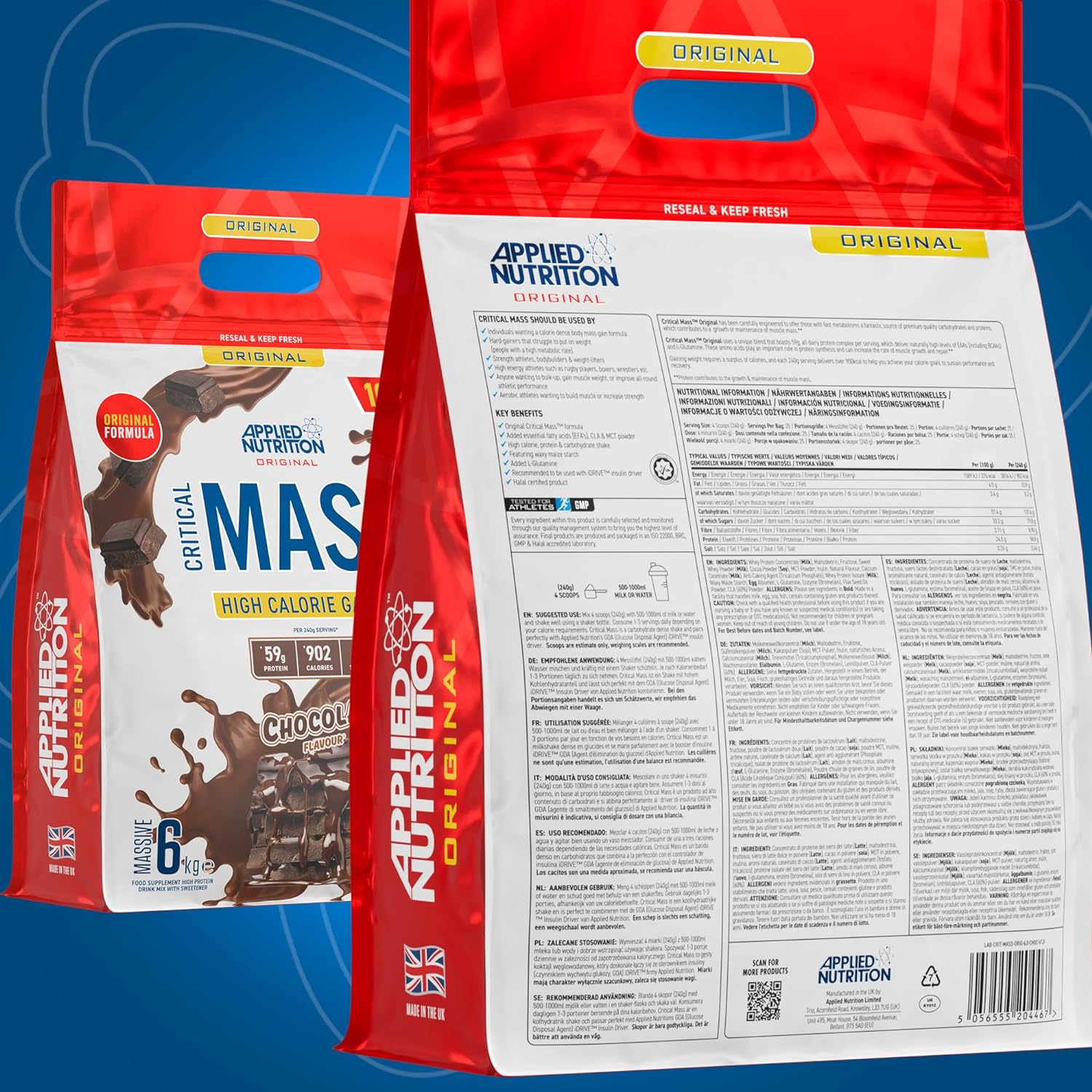 Original Critical Mass (6kg - 40 Servings) - Sữa Tăng Cân Nhanh Applied Nutrition