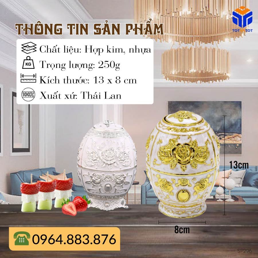 Lọ đựng tăm nắp bật chất liệu hợp kim