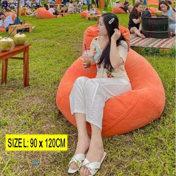 Vỏ+lót bọc ghế lười hạt xốp, vỏ da lộn đơn màu, 4 size, lót dù, không xốp