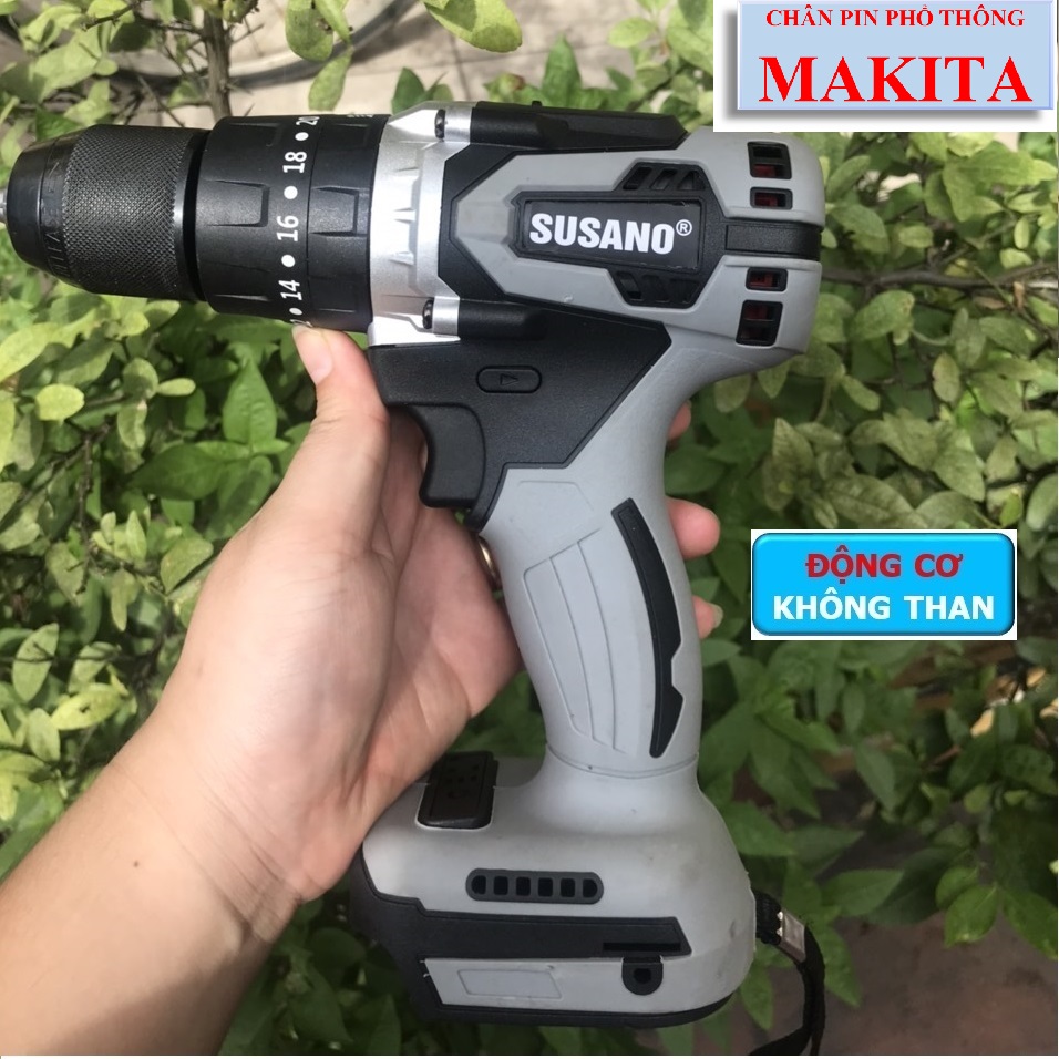 Thân máy khoan pin có búa 13mm, 3 chế độ, Chân pin phổ thông, bảo hành 1 năm